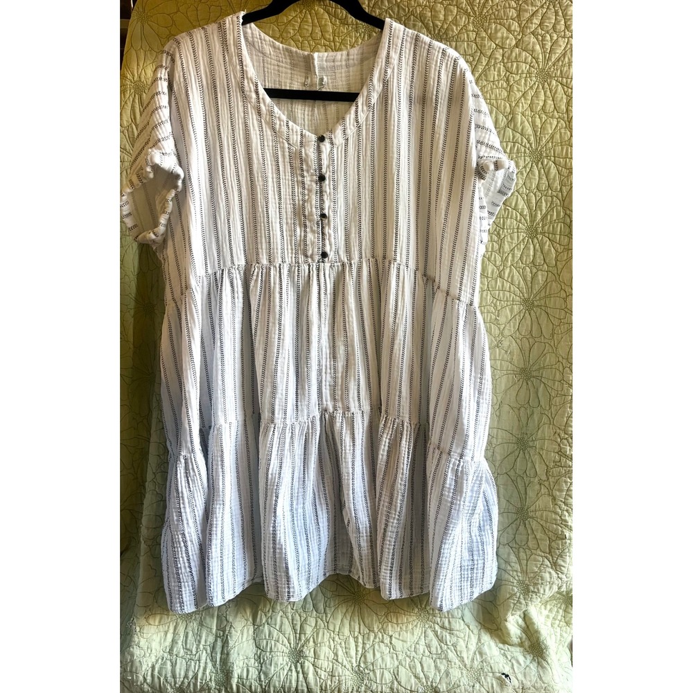 Classic White Gauze Striped Dress